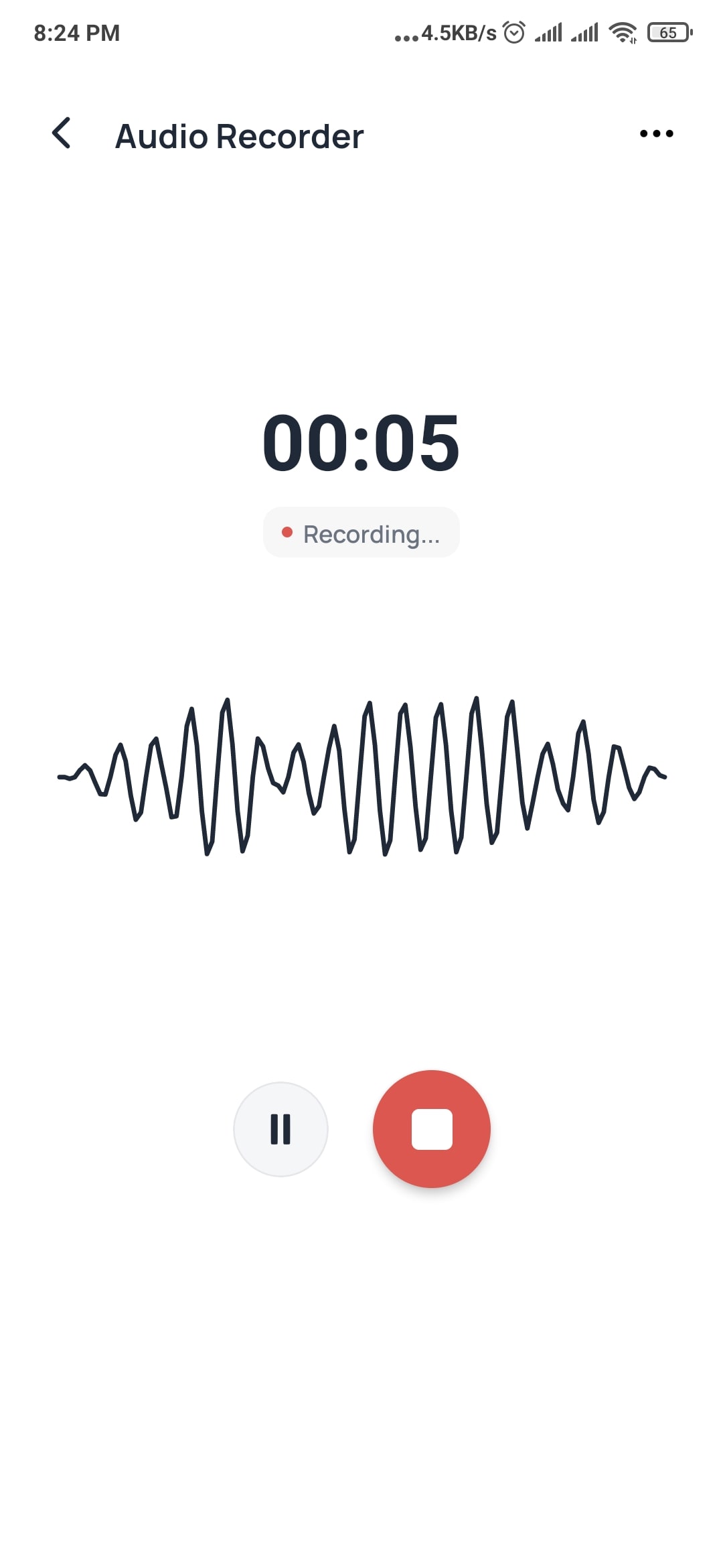 The in-app audio recorder capturing a lecture, with a live waveform