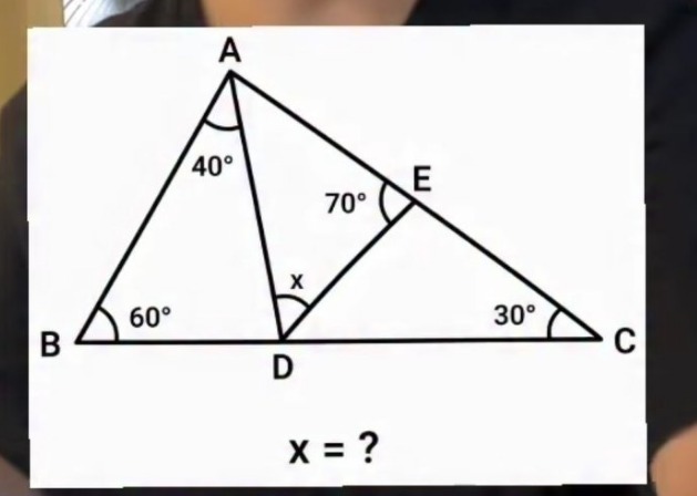 A photographed geometry problem: find angle x in triangle ABC